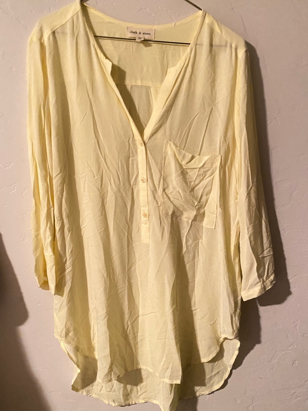 NWOT cloth & stone linen Yellow V-Neck Henley Tunic Top